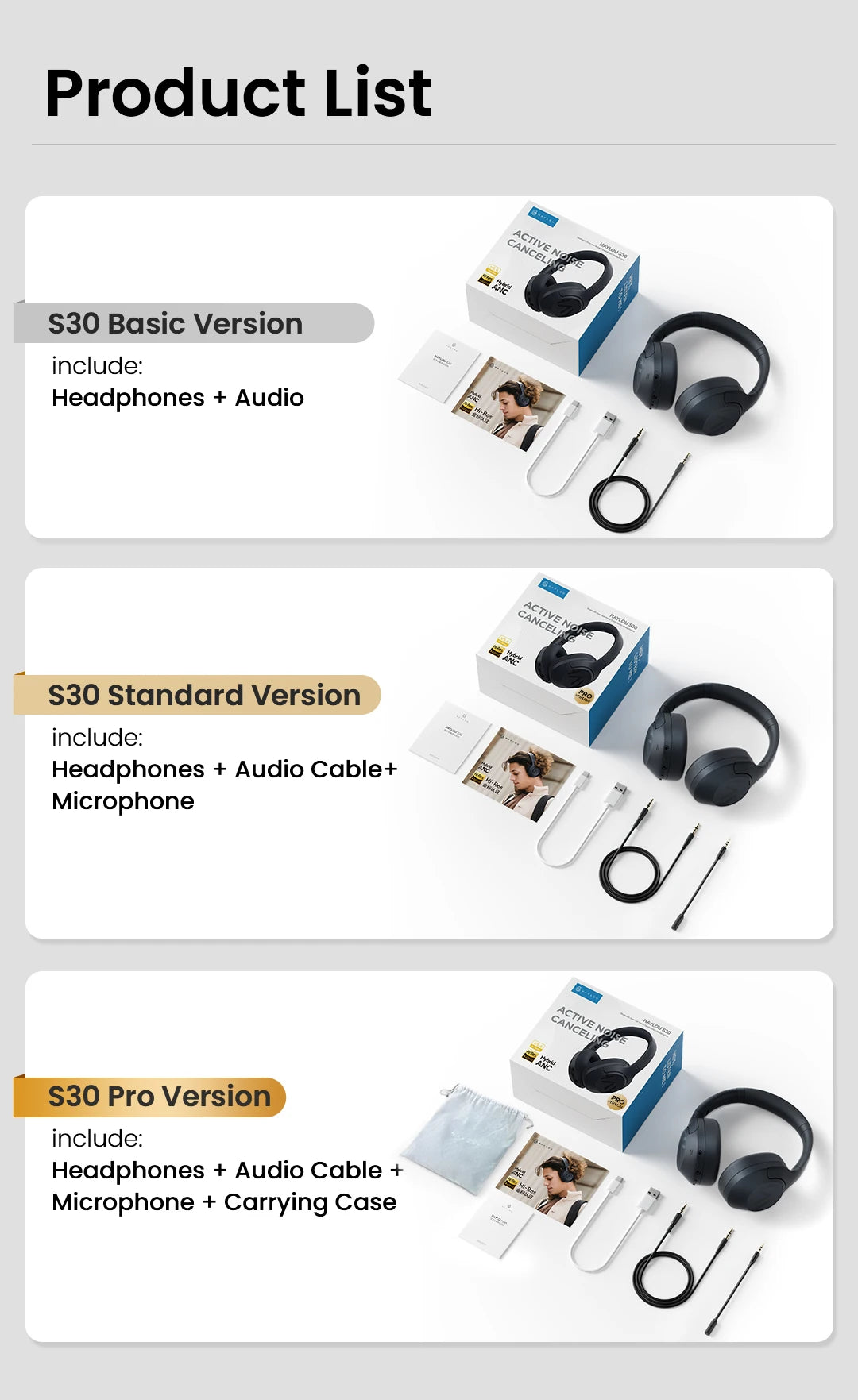 HAYLOU S30 Wireless Bluetooth 5.4 Headphones with ANC & 80H Playtime