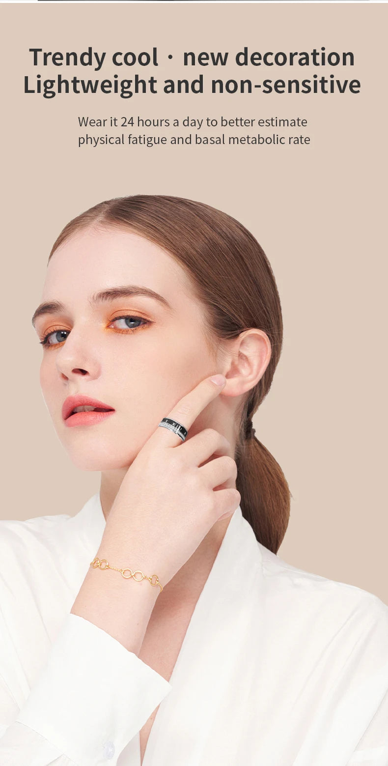 Diamond Inlaid Smart Ring – Health & Fitness Tracker for iPhone/Android