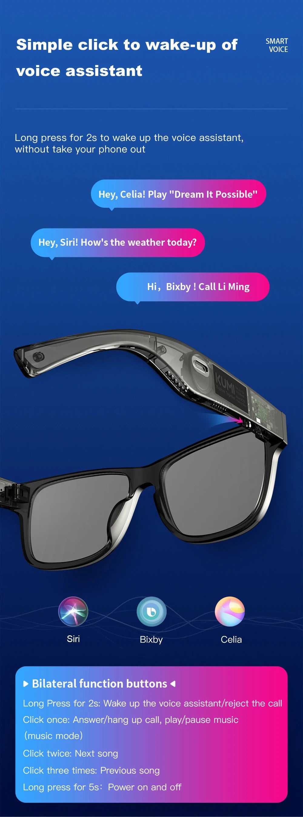 KUMI Meta V1 Smart Bluetooth Sunglasses with AI & Open-Ear Audio