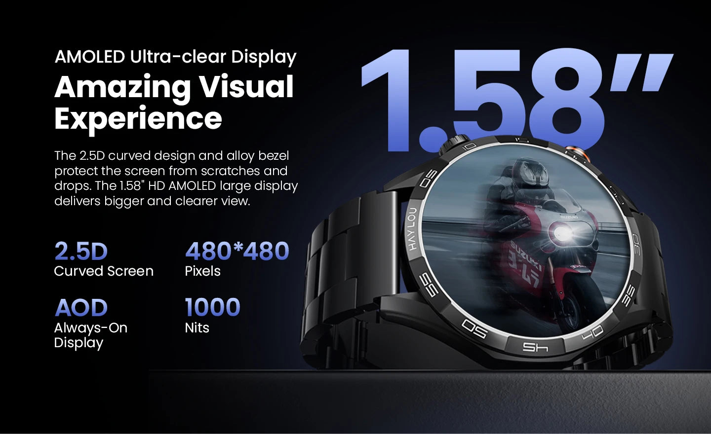 HAYLOU Solar 5 Voice Calling Smartwatch – 1.58" AMOLED, 24H Health Monitor