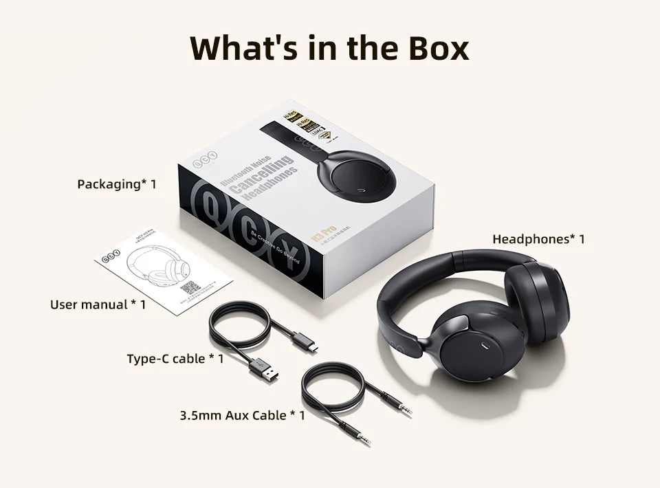 QCY H3 Pro ANC Wireless Headphones – 50dB Noise Canceling, Hi-Res Audio