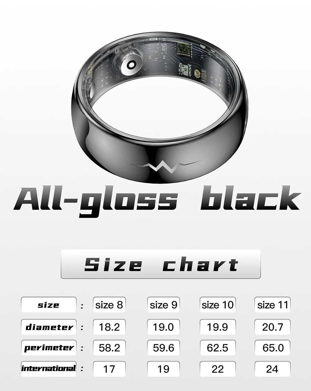 ECG Health Smart Ring – Heart, Blood Oxygen, Sleep Monitor, 5ATM Waterproof
