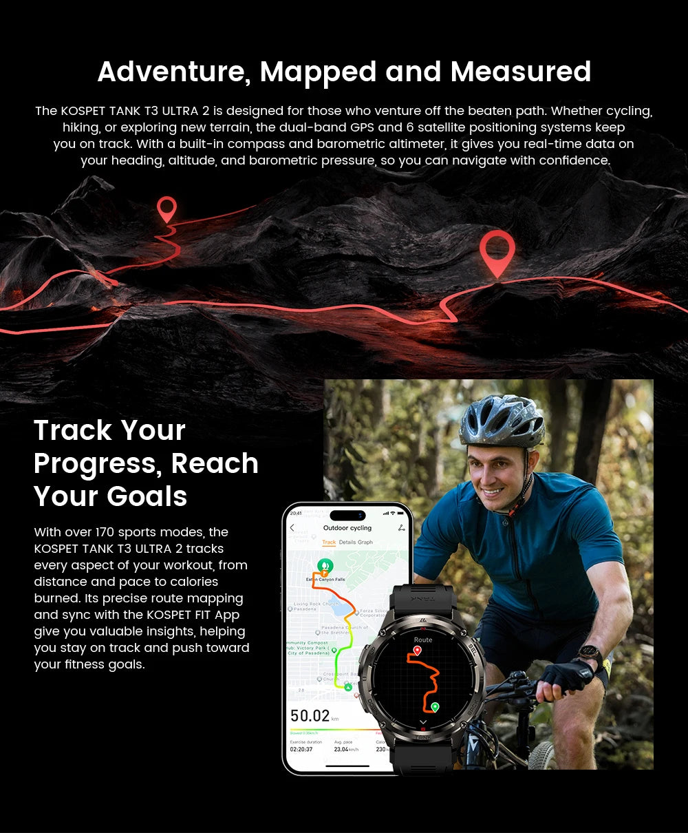 KOSPET TANK T3 Ultra GPS Smartwatch – Compass, Altimeter, Waterproof