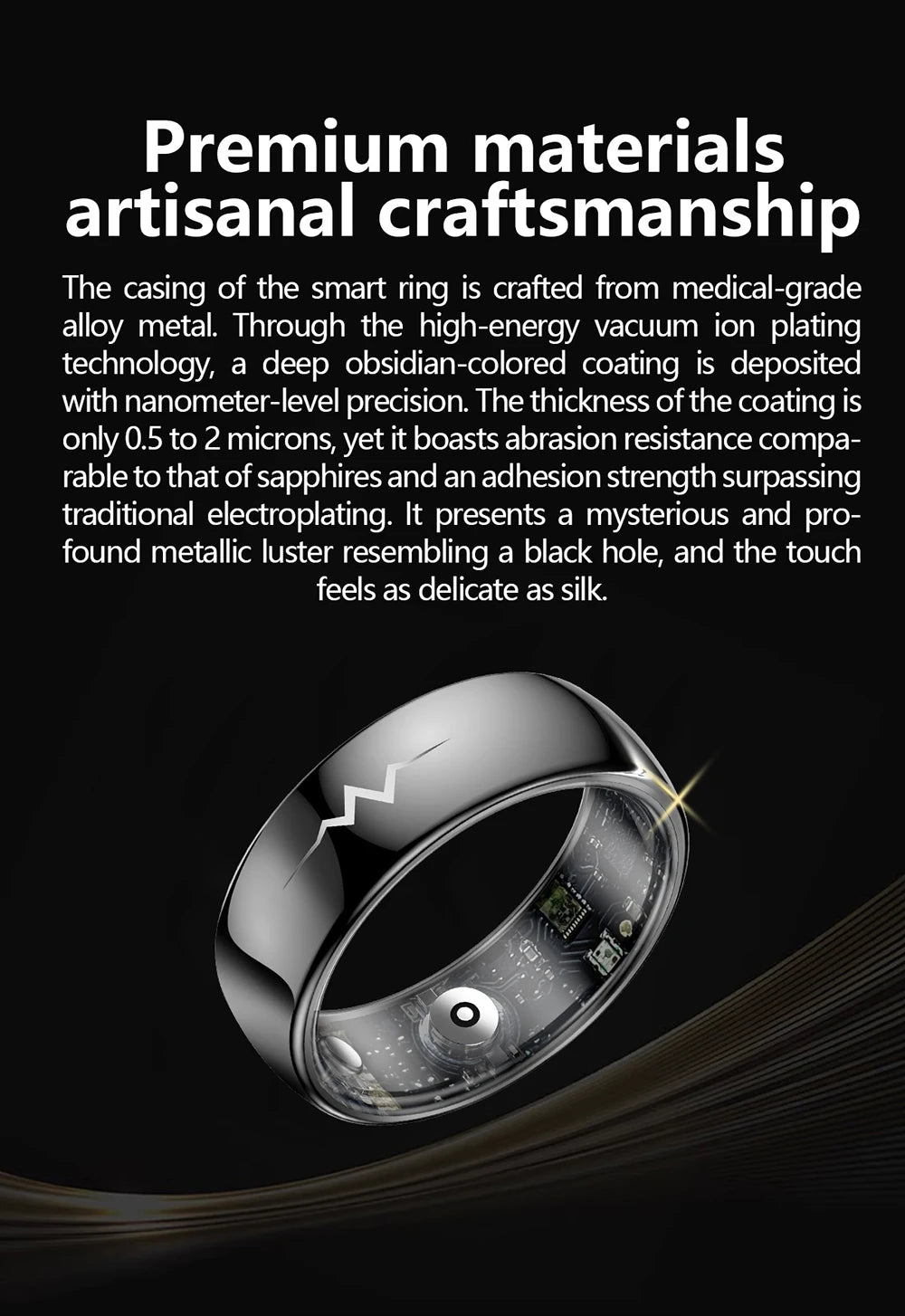 ECG Health Smart Ring – Heart, Blood Oxygen, Sleep Monitor, 5ATM Waterproof