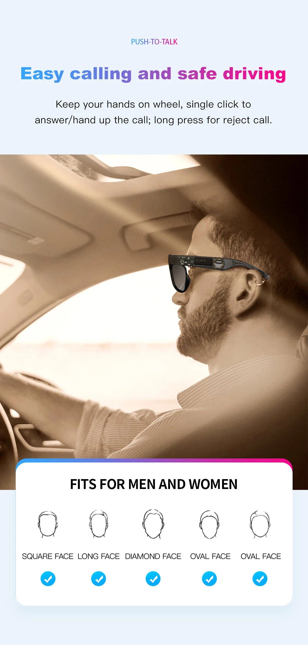 KUMI Meta V1 Smart Bluetooth Sunglasses with AI & Open-Ear Audio