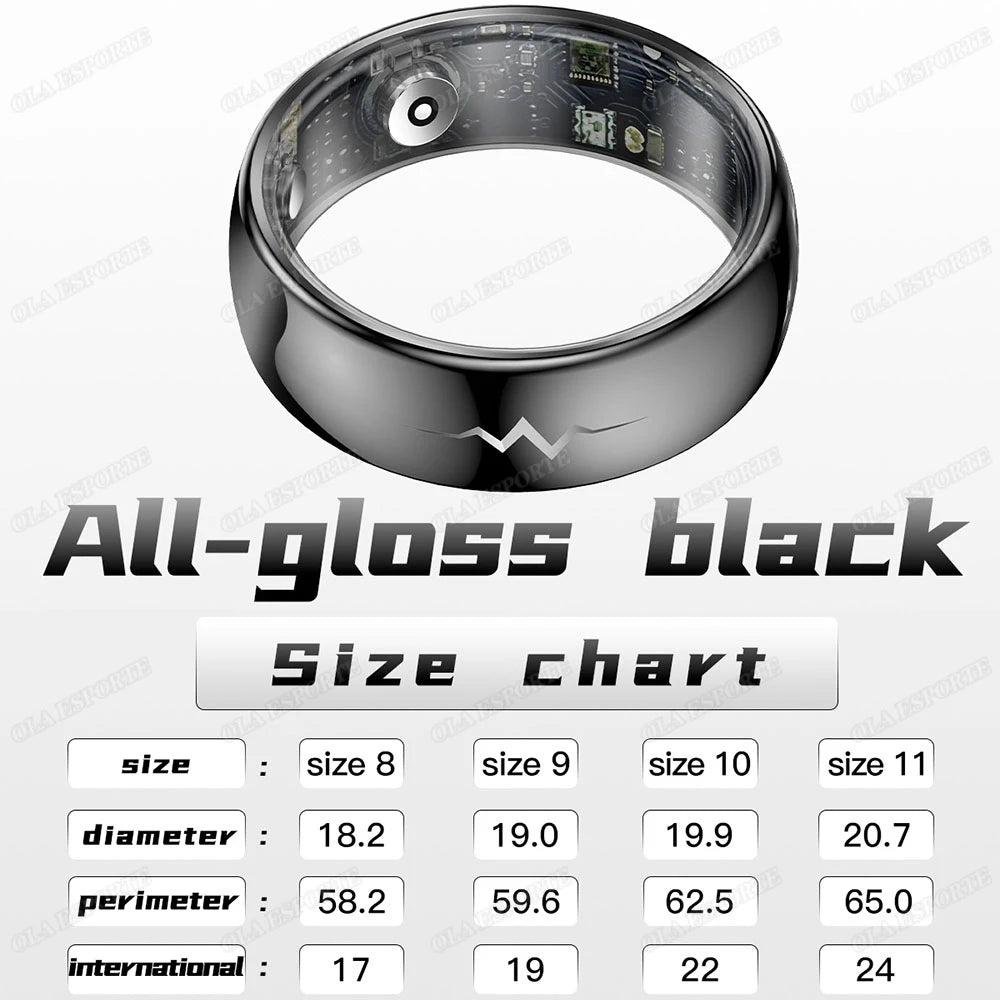 Close-up ECG health monitoring smart ring with fitness tracking features