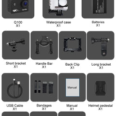 Ourlife 4K Action Camera Ultra HD 16MP WiFi 2.0 inch Screen 170D DVR Webcam Underwater 30M Helmet Video Recording Sport Camera
