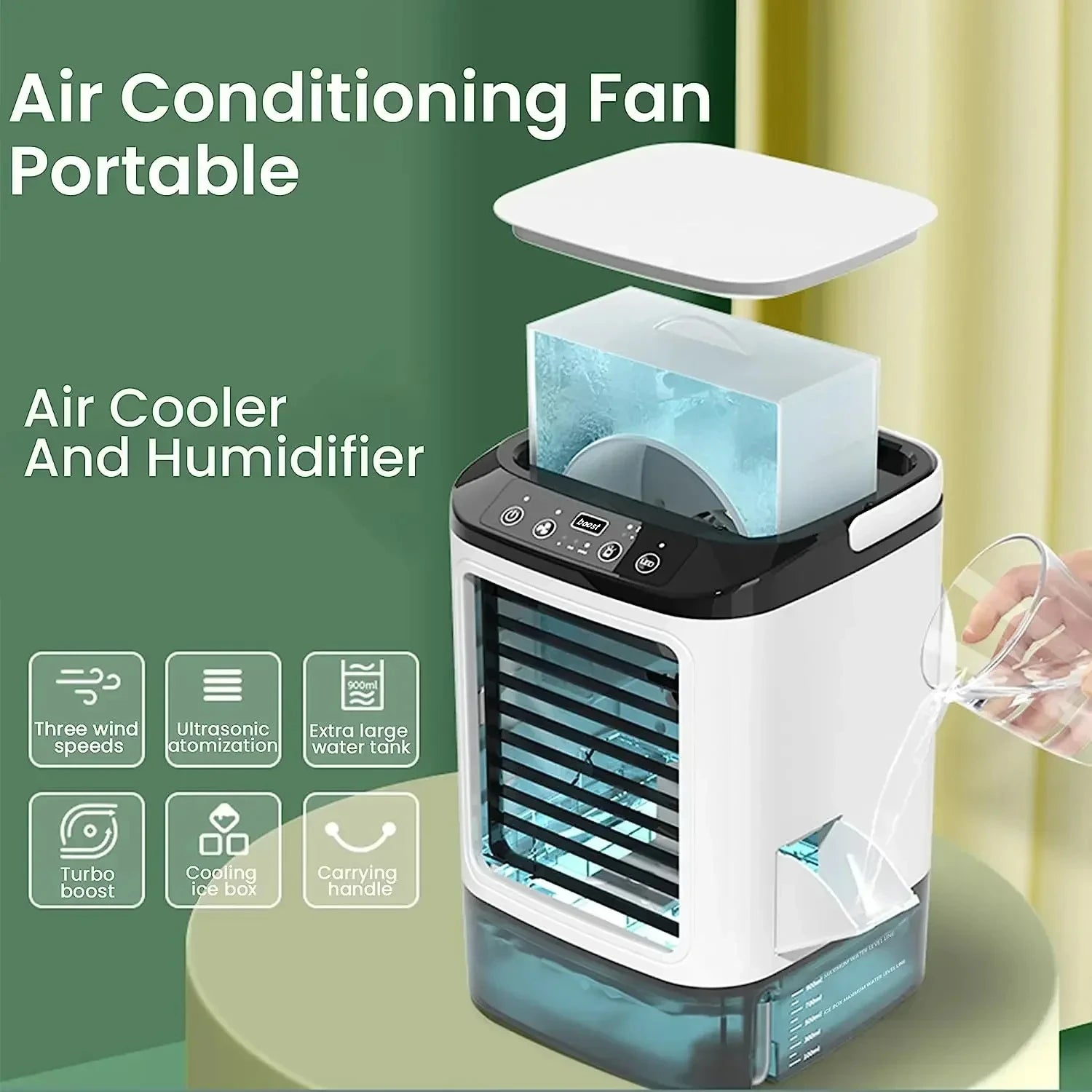 Portable Desktop Air Cooler Fan with Dual Spray & Night Light – 3-Speed Quiet Mist Fan for Home