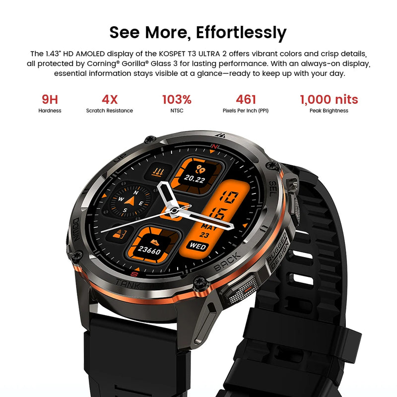 KOSPET TANK T3 Ultra GPS Smartwatch – Compass, Altimeter, Waterproof
