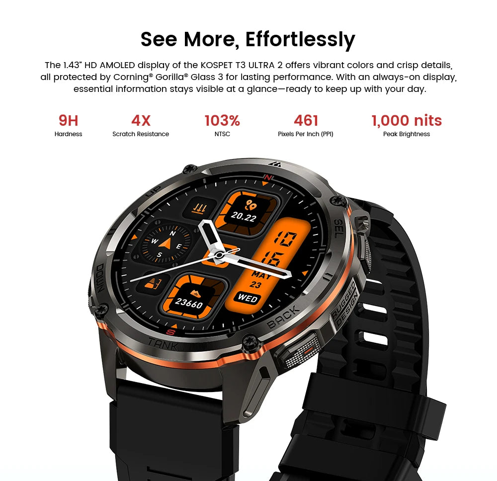 KOSPET TANK T3 Ultra GPS Smartwatch – Compass, Altimeter, Waterproof