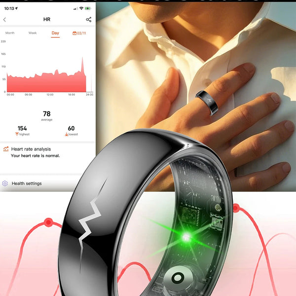 ECG Health Smart Ring – Heart, Blood Oxygen, Sleep Monitor, 5ATM Waterproof