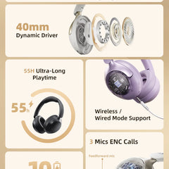 QCY H3 Pro ANC Wireless Headphones – 50dB Noise Canceling, Hi-Res Audio