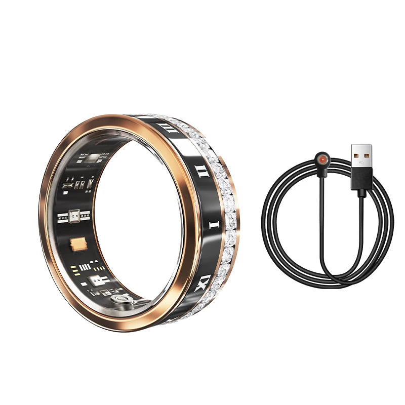 Diamond Inlaid Smart Ring – Health & Fitness Tracker for iPhone/Android