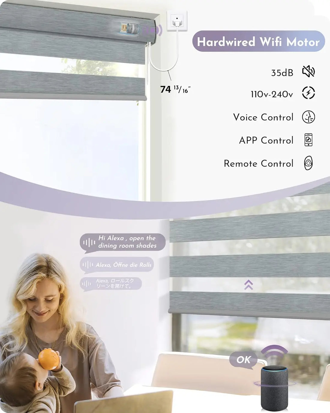 Motorized Zebra Blinds WiFi Smart Control