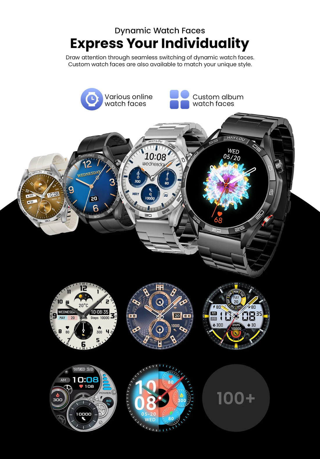 HAYLOU Solar 5 Voice Calling Smartwatch – 1.58" AMOLED, 24H Health Monitor