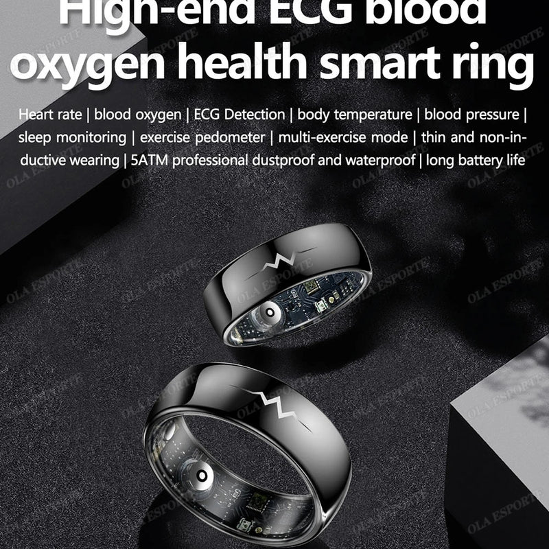 New ECG Monitor Smart Ring 2025 Heart Rate Blood Oxygen Health Monitoring Multi-sport Mode Temperature 3ATM Waterproof Smartring