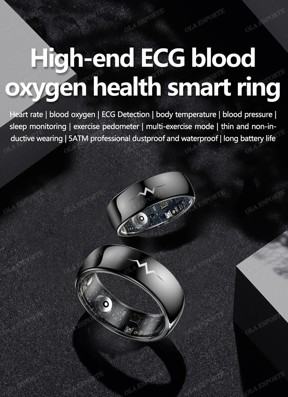 ECG Health Monitoring Smart Ring with Heart Rate &amp; SpO2