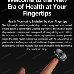 New ECG Monitor Smart Ring 2025 Heart Rate Blood Oxygen Health Monitoring Multi-sport Mode Temperature 3ATM Waterproof Smartring