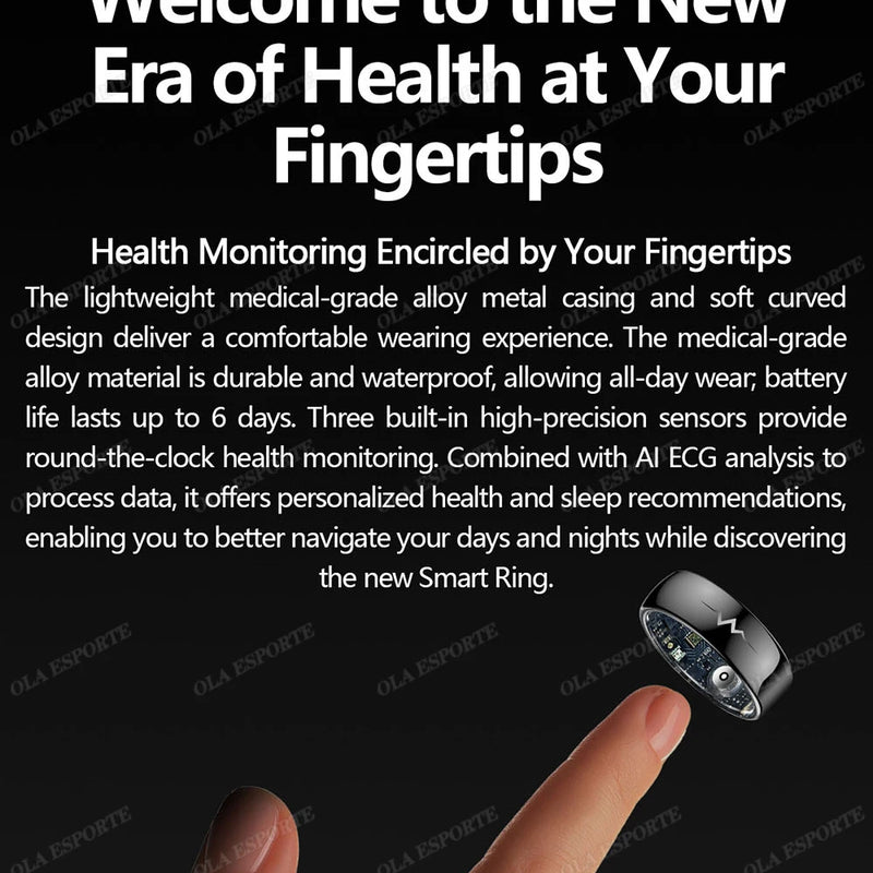 New ECG Monitor Smart Ring 2025 Heart Rate Blood Oxygen Health Monitoring Multi-sport Mode Temperature 3ATM Waterproof Smartring