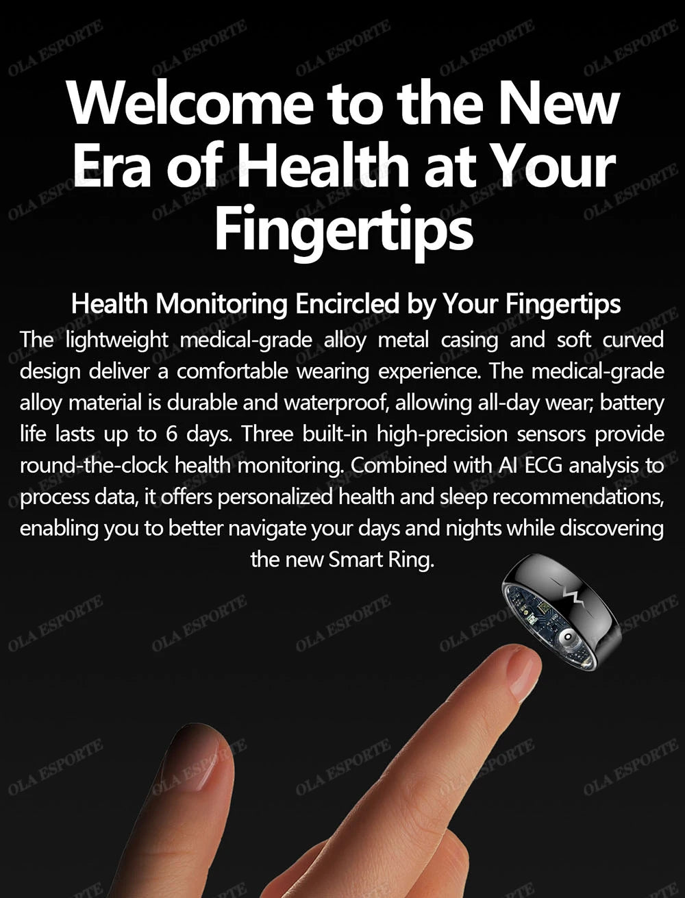 ECG Health Monitoring Smart Ring with Heart Rate &amp; SpO2