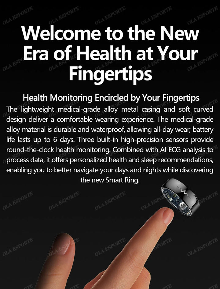 ECG Health Monitoring Smart Ring with Heart Rate &amp; SpO2
