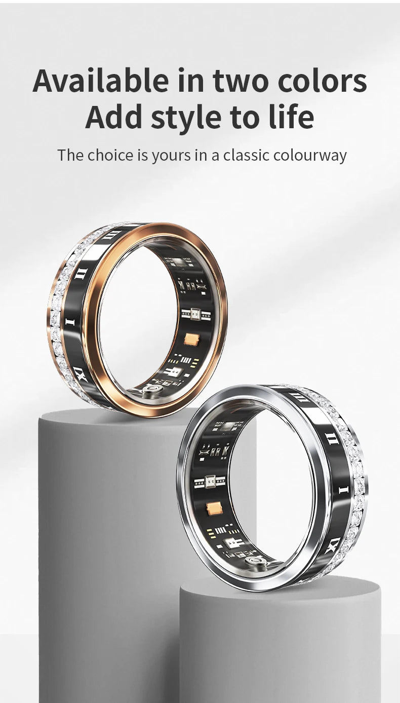 Diamond Inlaid Smart Ring – Health & Fitness Tracker for iPhone/Android