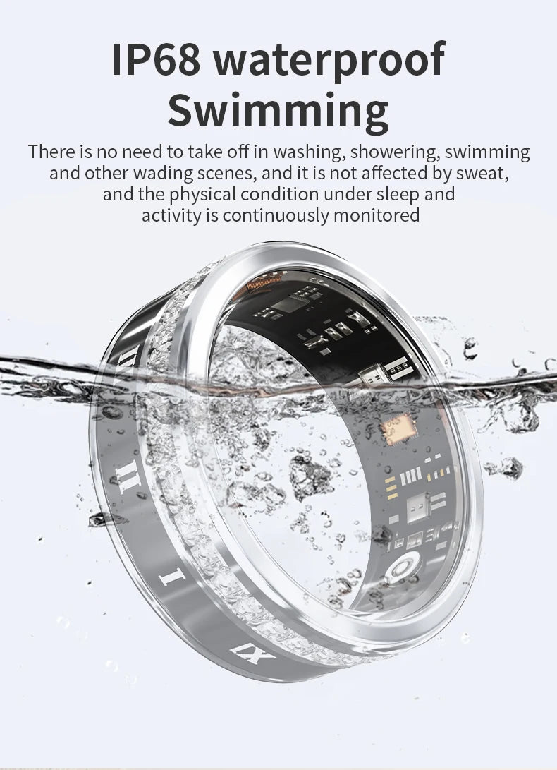 Diamond Inlaid Smart Ring – Health & Fitness Tracker for iPhone/Android
