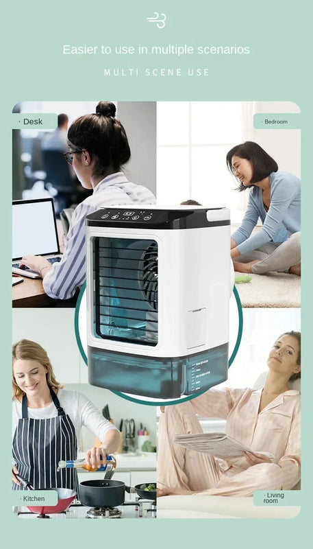 HOMEFISH Air Conditioner Portable Fan Desktop Dual Spray Ultrasonic Atomization 3-Speed Mute Air Cooler Night Light Electric Fan