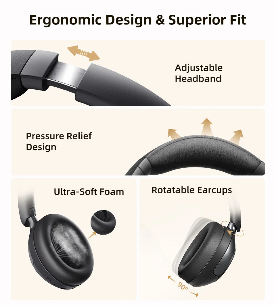 QCY H3 Pro ANC Wireless Headphones – 50dB Noise Canceling, Hi-Res Audio