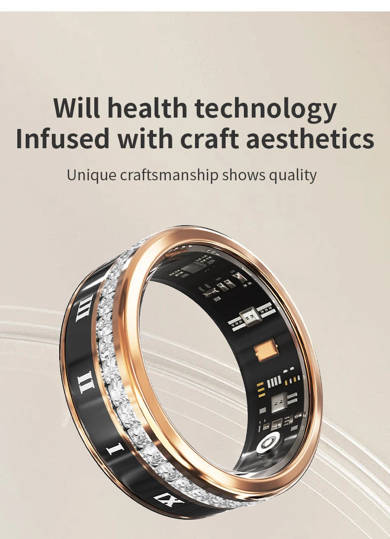 Diamond Inlaid Smart Ring – Health & Fitness Tracker for iPhone/Android