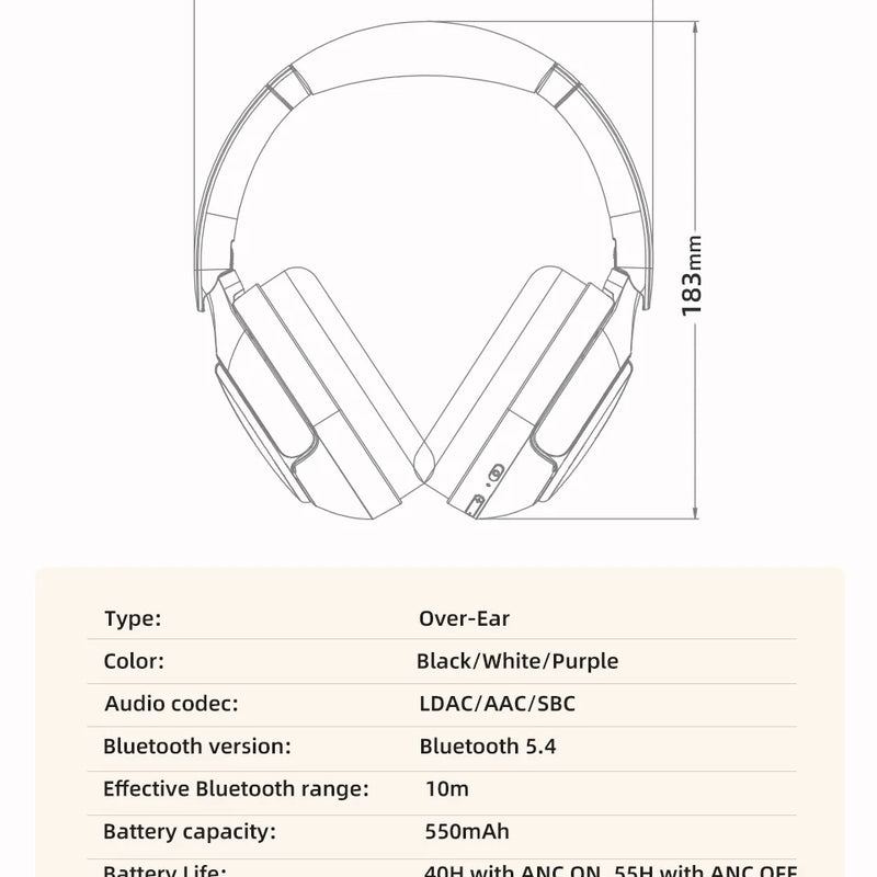 QCY H3 Pro ANC Wireless Headphones – 50dB Noise Canceling, Hi-Res Audio
