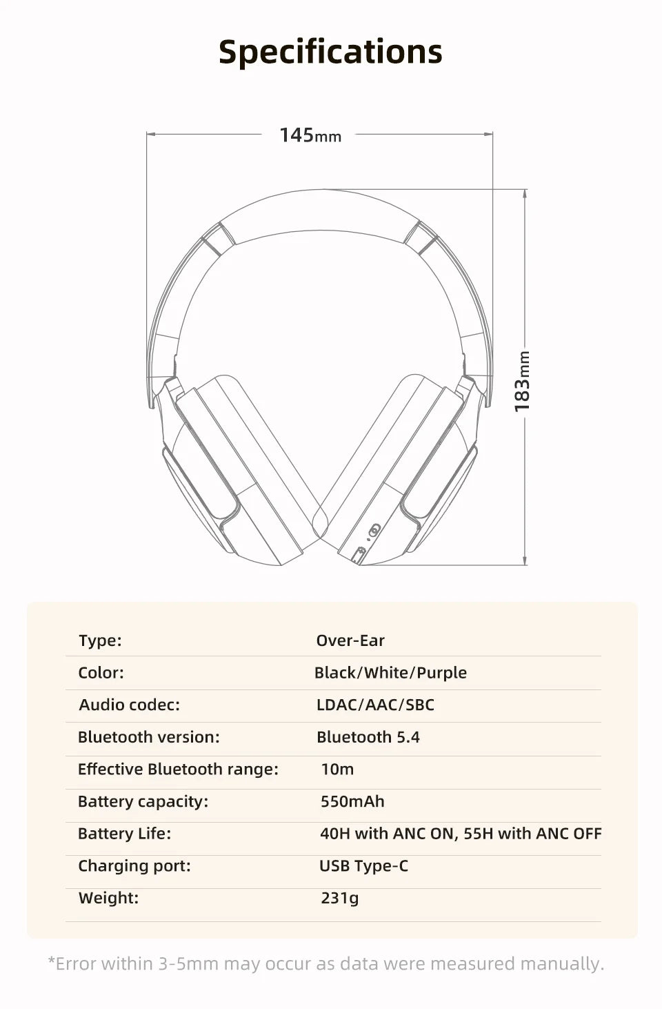 QCY H3 Pro ANC Wireless Headphones – 50dB Noise Canceling, Hi-Res Audio