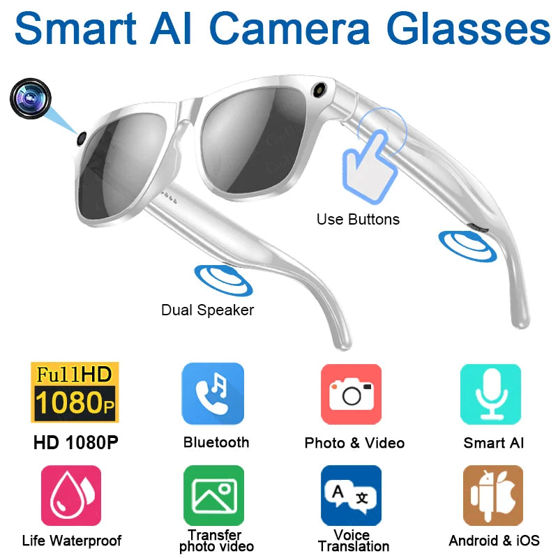 4K AI Smart Glasses with Voice Assistant & 100MP Camera