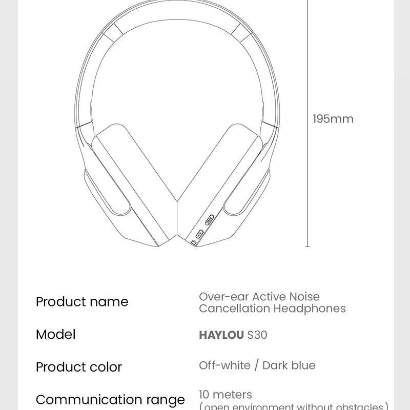 HAYLOU S30 Wireless Bluetooth 5.4 Headphones with ANC & 80H Playtime