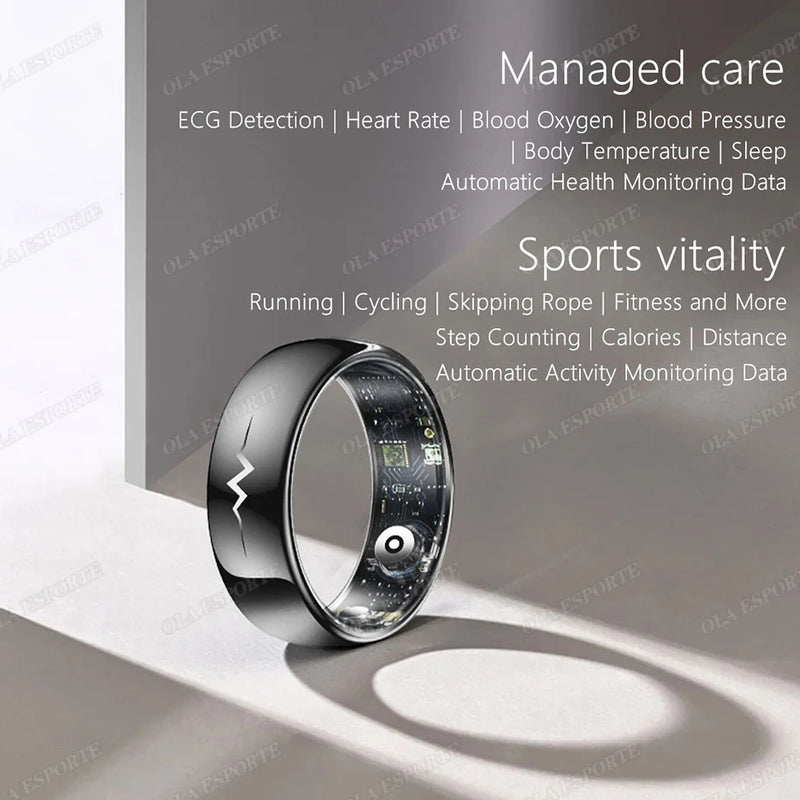 New ECG Monitor Smart Ring 2025 Heart Rate Blood Oxygen Health Monitoring Multi-sport Mode Temperature 3ATM Waterproof Smartring