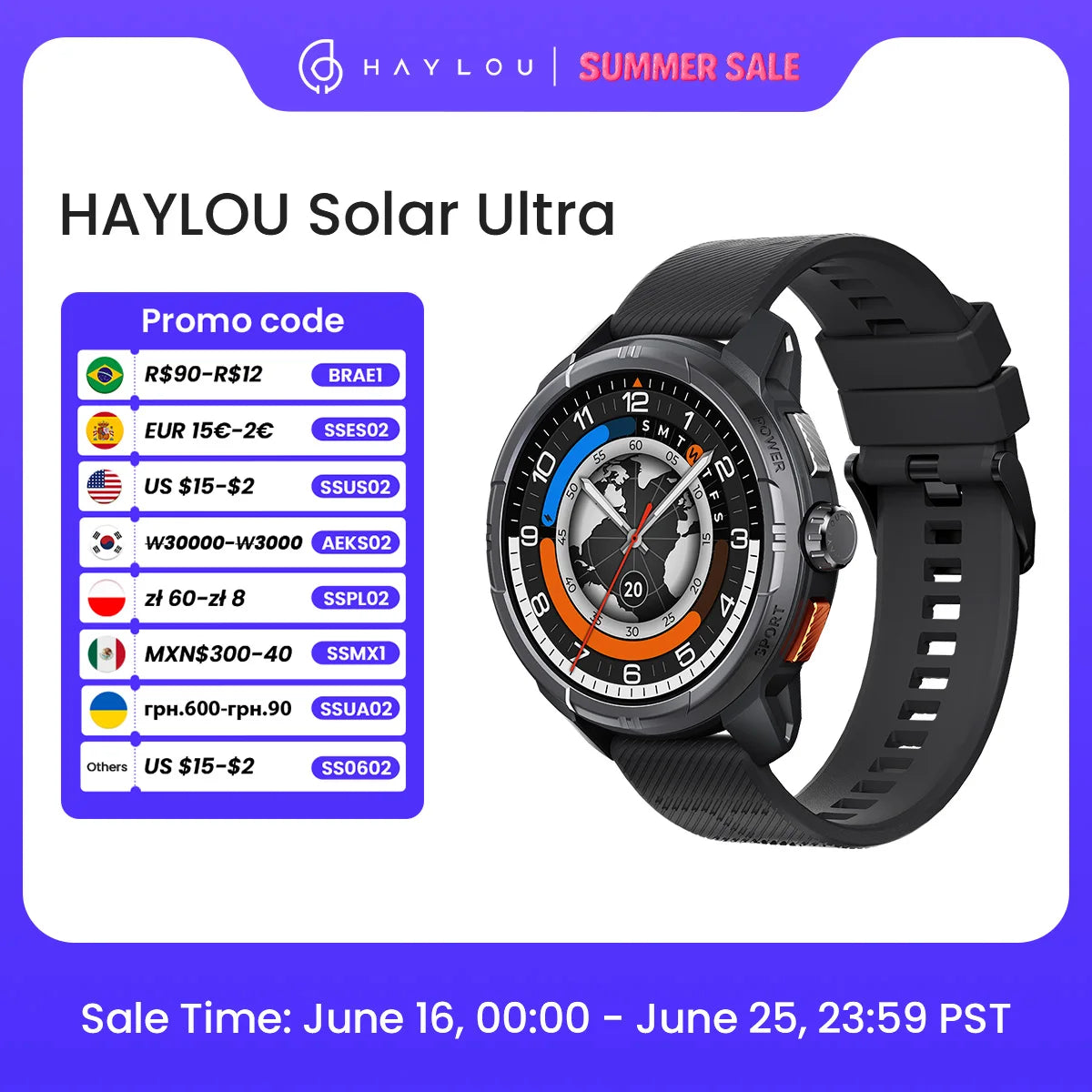 HAYLOU Solar Ultra GPS Smartwatch – 1.6” AMOLED, Bluetooth Calls, 5ATM