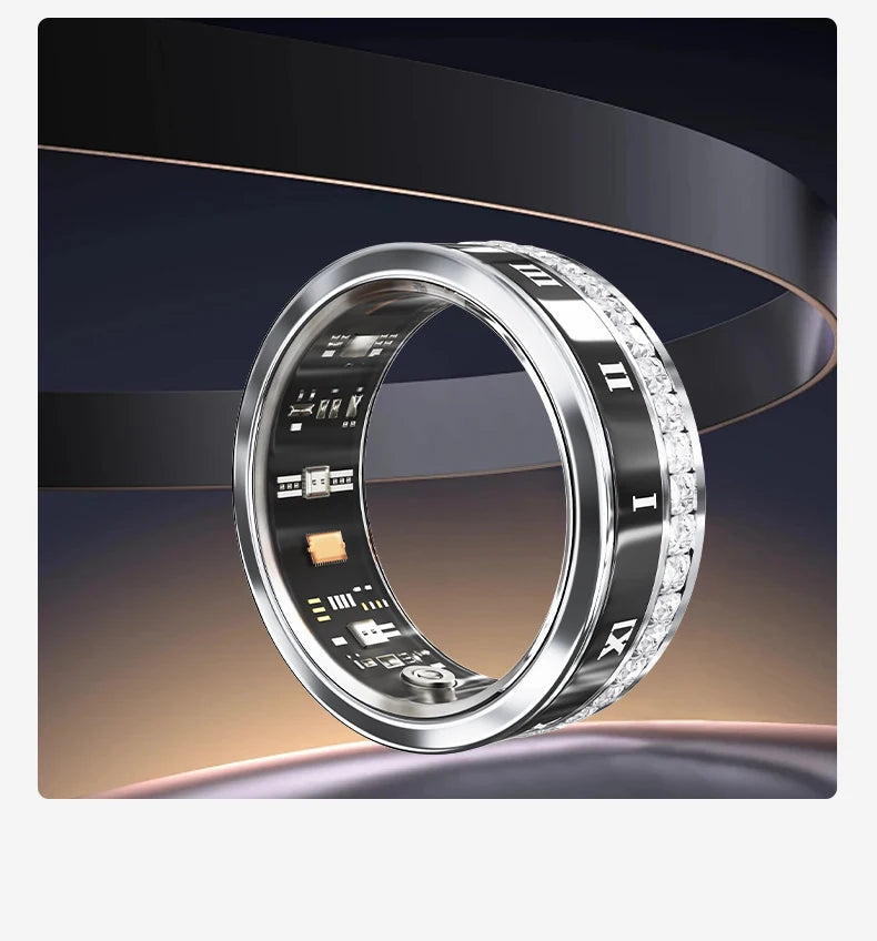 Diamond Inlaid Smart Ring – Health & Fitness Tracker for iPhone/Android