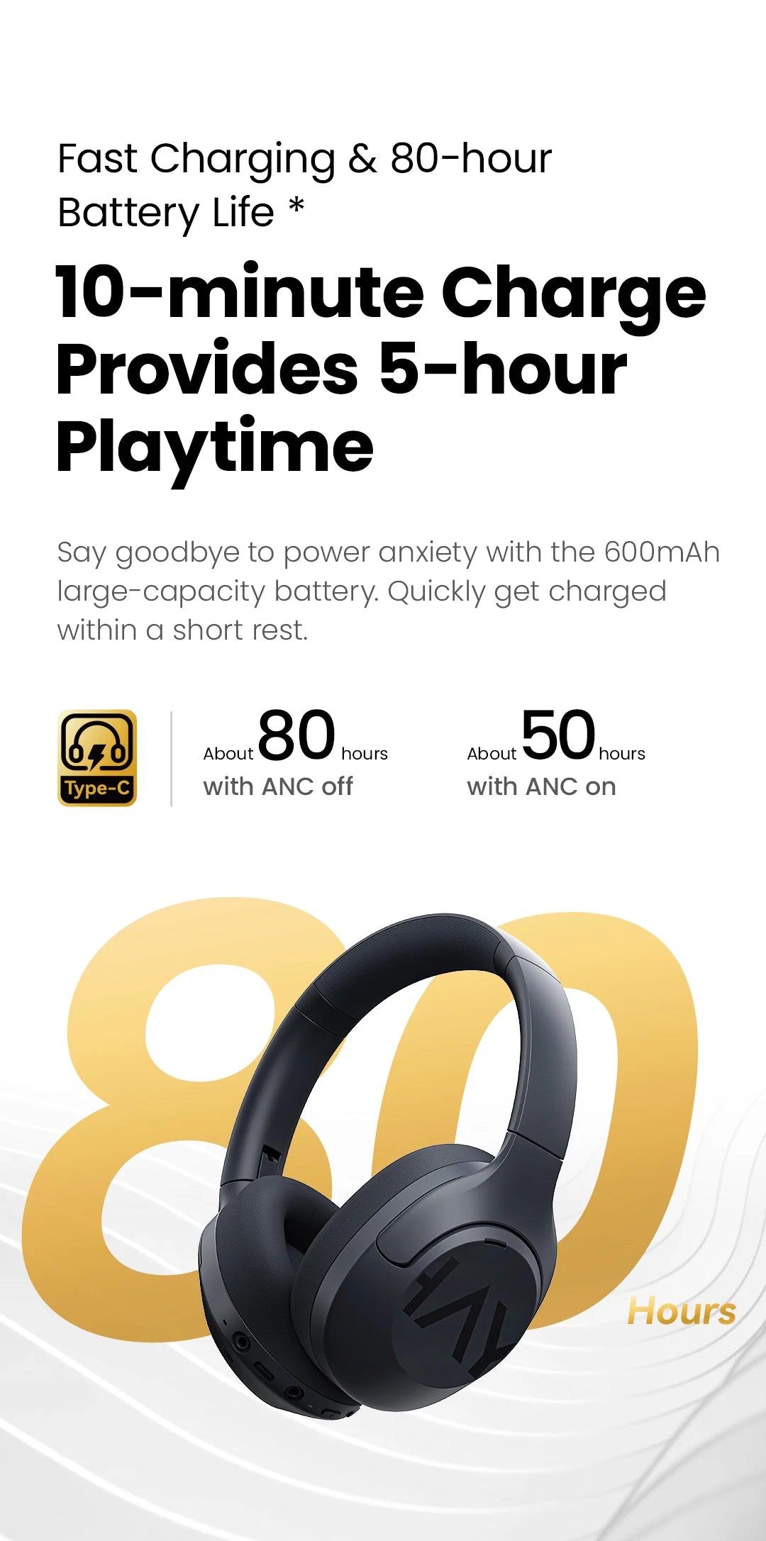 HAYLOU S30 Wireless Bluetooth 5.4 Headphones with ANC & 80H Playtime