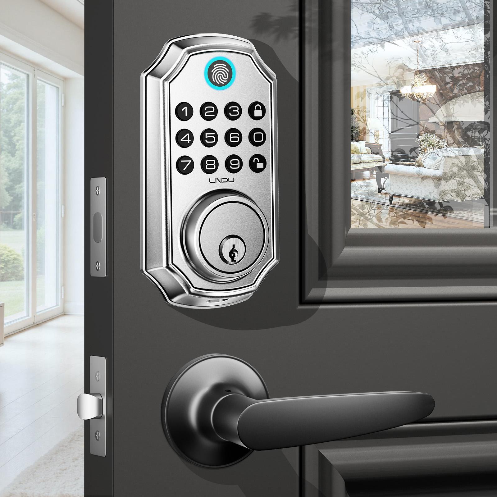 Auto lock door handle with keypad and app control for keyless entry