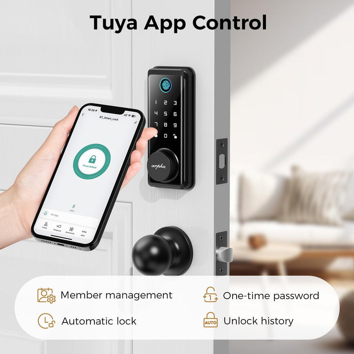 Auto lock door handle with keypad and app control